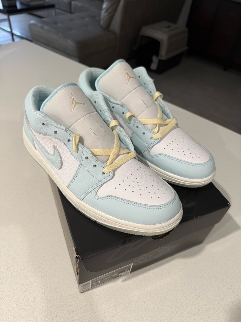 Nike Air Jordan 1 Low - White, Light Blue & Pale Yellow